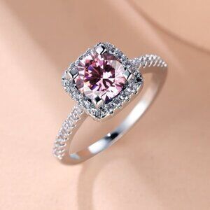 Sterling Silver 925 Pink Sapphire & Moissanite Halo Ring